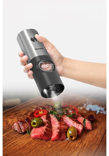 Neutron Pilli Led Işıklı Tuz Karabiber Baharat Değirmen Öğütücü Siyah