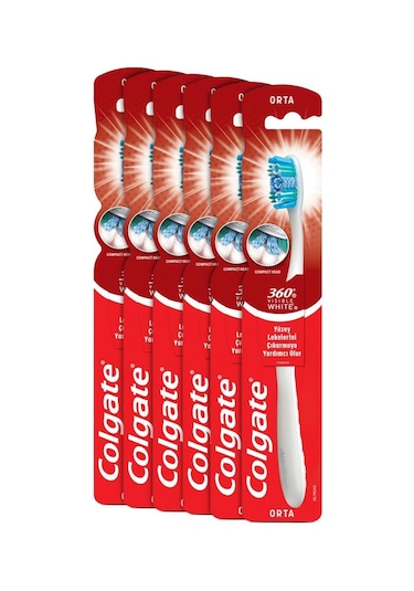 Colgate 360 Visible White Beyazlatıcı Orta Diş Fırçası X6