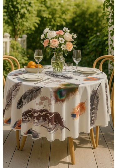 Yuvarlak Tüy Desenli Duck Kumaş Masa Örtüsü 150x150 Cm Çok Renkli