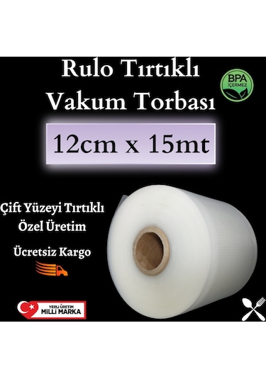 Rulo Tırtıklı Vakum Torbası Poşeti -12 CM X 15 MT