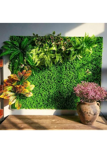 Yapay Çiçek Duvar Kaplama Panel Şimşir Tabaka 50x50Cm Dik Duvar U