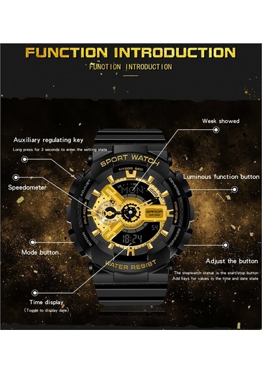 Sones Ochstın 6125b Kuvars Saat Gece Lambası Su Geçirmez Saat Zamanlama Çok Fonksiyonlu Erkek Saati Siyah