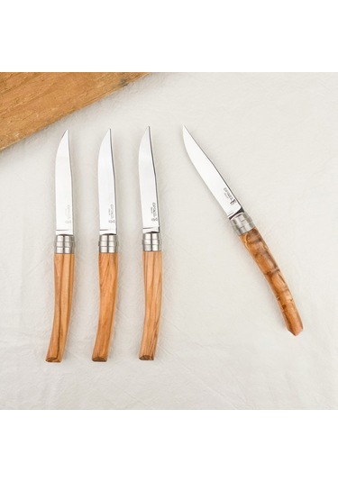 Opinel Chic 4'lü Et Bıçağı Seti - Zeytin Ağacı Olive Wood Kahverengi