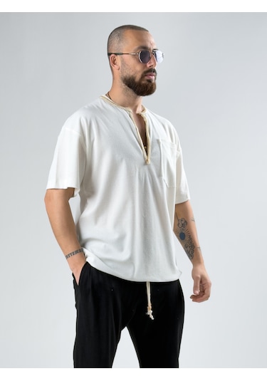 Cocopelli Yaka Detaylı Erkek Beyaz T-shirt Coc2876