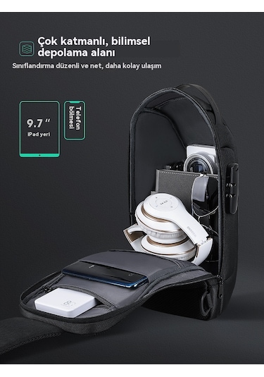 Erkek Çapraz Çanta, Göğüs Çantası, Çok İşlevli Omuz Çantası Elit Gri