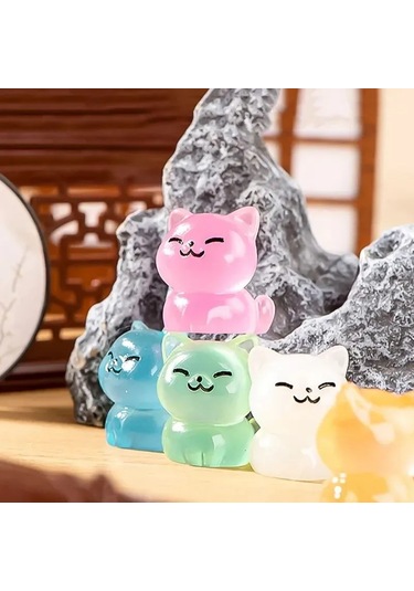 Kangvka 5'li Işıyan Kedi Figürü Seti, Glow-in-the-dark Dekoratif Heykel, Pembe Beyaz Turuncu Mavi Yeşil Renkler, Ev Bahçe Dekoru