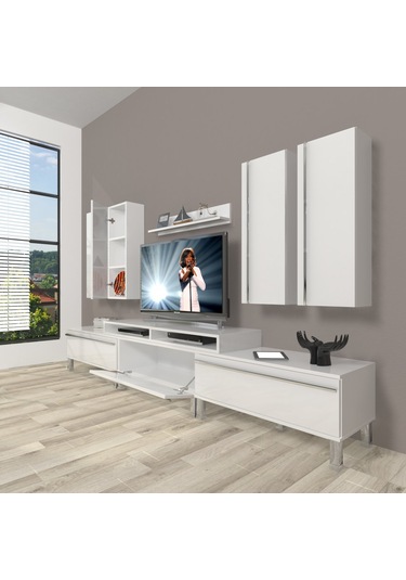Decoraktiv Ekoflex 8d Mdf Krom Ayaklı Tv Ünitesi Tv Sehpası Beyaz