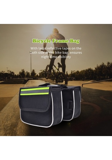 Pazly Çerçeve Çantası - Büyük Kapasiteli, Reflektörlü, Telefon Cebi İle Güvenli Bisiklet Sürüşü Siyah