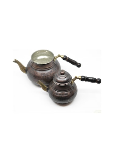 Antepsepeti Bakır Eskitme Çekiçli Model Çaydanlık Koyu Kahverengi