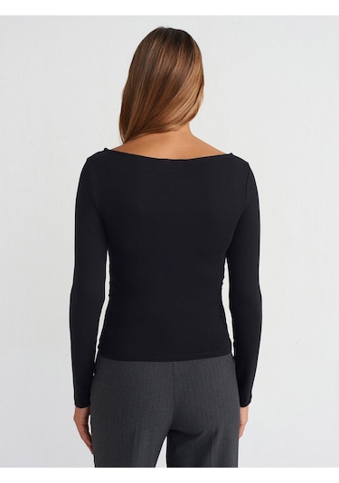 Dilvin 31401 Büzgülü Kayık Yaka Top-siyah-874 Siyah