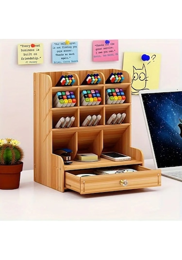 Larimar Bölmeli Ve Çekmeceli Ahşap Organizer - 9071151324155lmr Çok Renkli