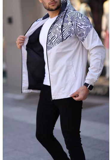 Unisex Kapüşonlu İçi Astarlı Yağmurluk - Beyaz Beyaz