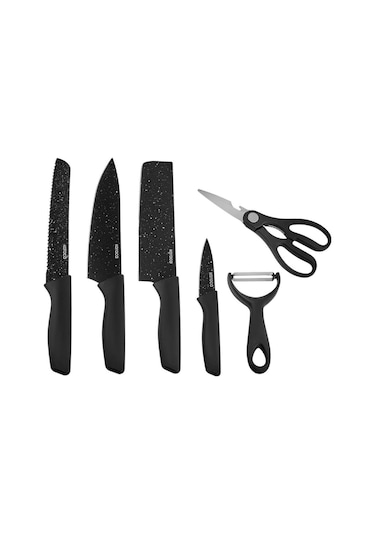 Karaca  Black Stone 6 Parça Makas ve Soyacaklı Bıçak Seti