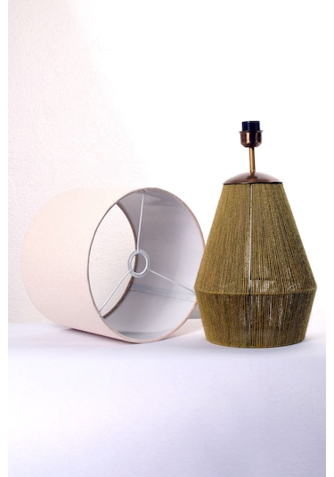 Buldan Bezi Başlıklı El Yapımı Yeşil Jüt Abajur Yeşil