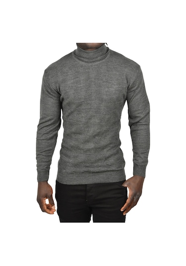 Deepsea Erkek Antrasit Slim Fit Baklava Desenli Tam Balıkçı Yaka Boğazlı Triko Balıkçı Yaka Kazak 2505507 Antrasit