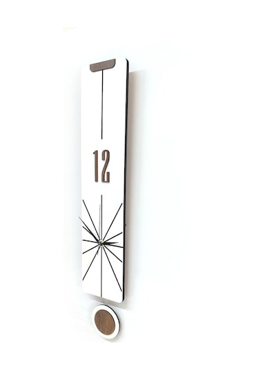 Cajuart Modern Uzun Ahşap Beyaz Çarpraz Çizgili Sarkaçlı Duvar Saati