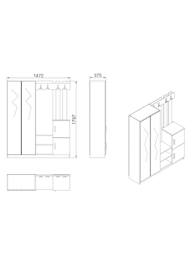 Robin Home Sofia Aynalı Vestiyer Portmanto Ayakkabılık Antrasit