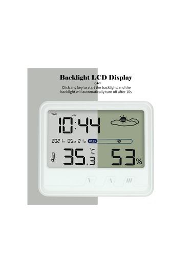 Konesam Beyaz Usb Şarjlı Ys202 Ev İçi Elektronik Nem-sıcaklık Ölçer, Lcd Ekran, Işıklandırma, Hatırlama, Takvim, Alarm, Masaüstü/duvar Montajlı