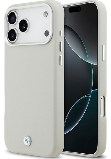 İphone 17 Pro Max Uyumlu Kılıf Bmw Lisanslı M-safeli Metal Logolu Tam Kaplama Deri Kapak Gri Gri