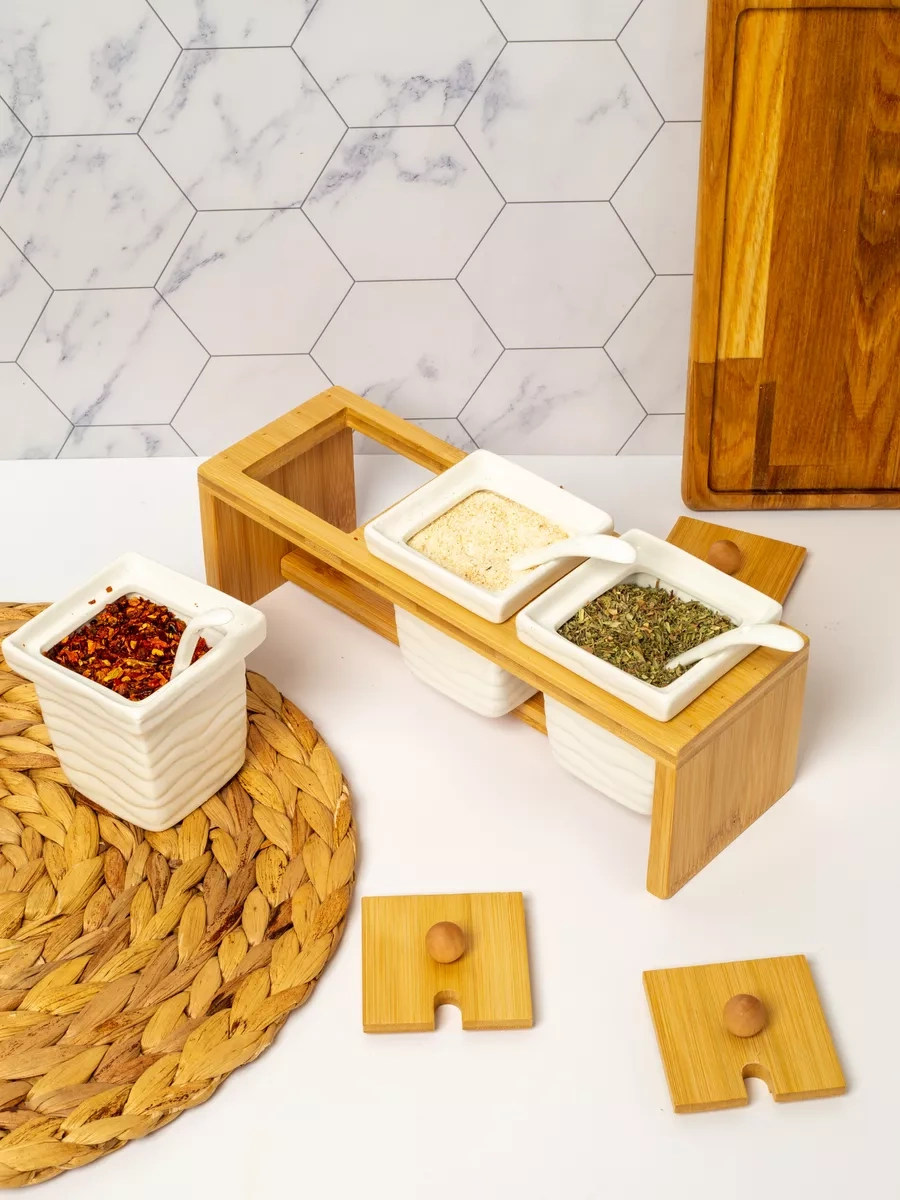 Muscari Home 3'lü Seramik Kapaklı Baharat Kavanozu Seti 240911208 Beyaz