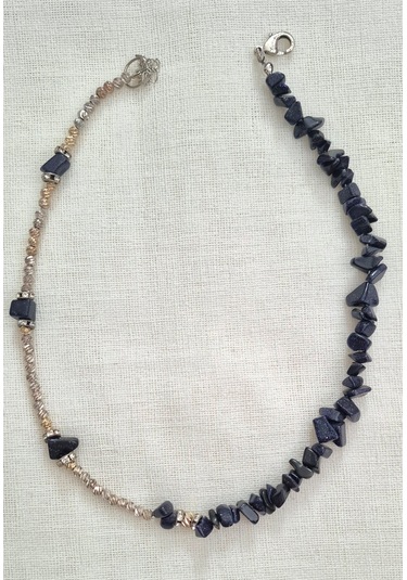 Lacivert Yıldız Doğal Taşlı Dorika Boncuk Bayan Kolye Gümüş - Mavi