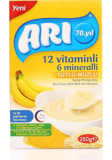 Arı 12 Vitaminli 6 Mineralli Sütlü Muzlu 6+ Ay Pirinç Unu 250 G