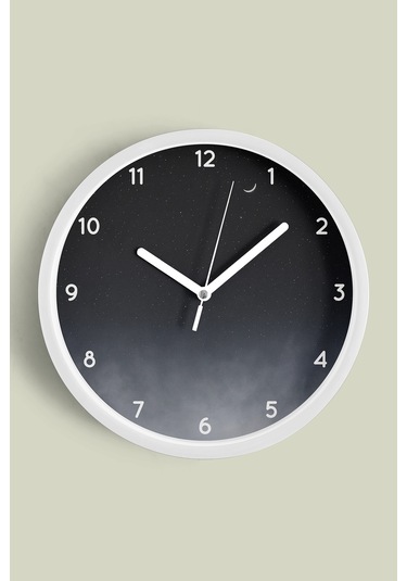 Gece Gökyüzü Temalı Modern Duvar Saati - 30cm - Önü Camlı Beyaz Kasa - Sessiz Mekanizma Beyaz