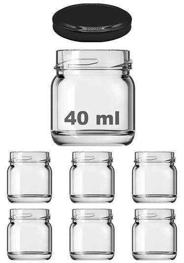 6 Adet 40 Ml Metal Kapaklı Şeffaf Numune Mama Ek Gıda Şekerleme Reçellik Küçük Cam Kavanoz Siyah