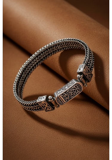 Midyat Hasırı Oksitli Erkek Gümüş Bileklik Cihan Gümüş Bileklik 925 Ayar St389 Gümüş  - Siyah