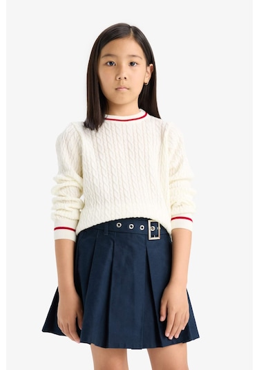 Defacto Kız Çocuk Standart Fit Bisiklet Yaka Triko Kazak E7740a825auer233 Ekru