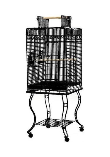 Dayang Ayaklı Papağan Kafesi Siyah 54x54x134 Cm