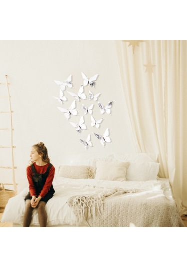 Maiyame Gümüş 3d Keçe Kelebek Duvar Sticker, Ev Dekorasyonu, Oturma Odası, Çocuk Odası, Dıy Form Oluşturma, 12 Adet Gümüş