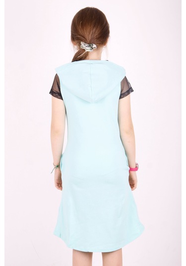 Toontoy Kız Çocuk Kapşonlu Cepli Elbise Açık Mint Yeşili