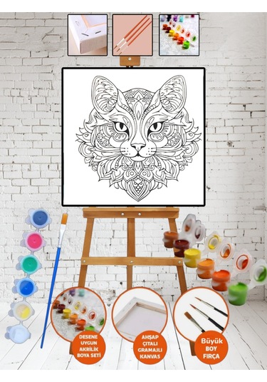 Sayılarla Kedi Boyama 25x35 Tuval Boya Seti Çocuk Hobi