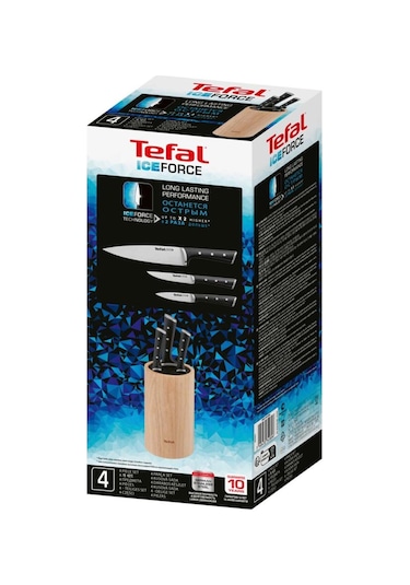 Tefal Ice Force Ahşap Standlı 3'lü Bıçak Seti 001 Siyah