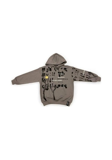 Carinos Erkek Çocuk Oversize Kalıp Kapüşonlu Batik Desenli Sweatsirt-14848 Gri
