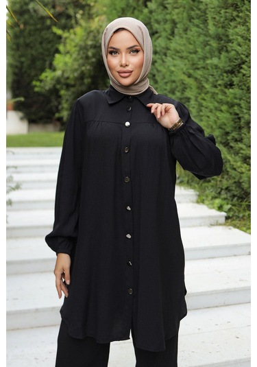 Büzgü Detaylı Tesettür Siyah Takım Siyah
