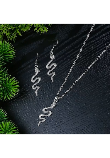 Crystal Snake Özel Tasarım Kolye Küpe Takı Seti Bulgari Model Gümüş