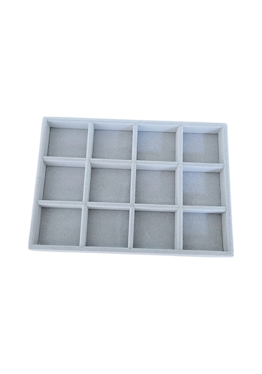 Organizatör Gri Süet Tabla Kolye &yüzük Düzenleyici Ve Gözlük 12 Bölmeli 17x24 Cm Çok Renkli