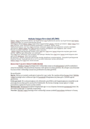 Halluks Valgus Gece Ateli Ayak Baş Parmak Bunyon Silikon