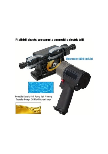 Chuangyinshop Black Heavy-duty Portable Matkap İle Çalışan Sıvı Transfer Pompası Dizel Yağ Su İçin