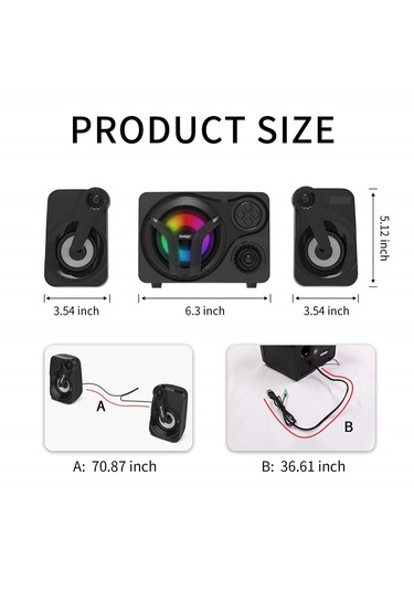 Led Işıklı 2+1 Ses Sistemi Şık Görünümlü Bluetooth Hoparlör