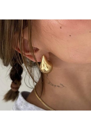 Altın Vintage Altın Renk Kaplama Tıknaz Kubbe Damla Küpe Kadınlar İçin Parlak Paslanmaz Çelik Kalın Gözyaşı Küpe Takı Altın