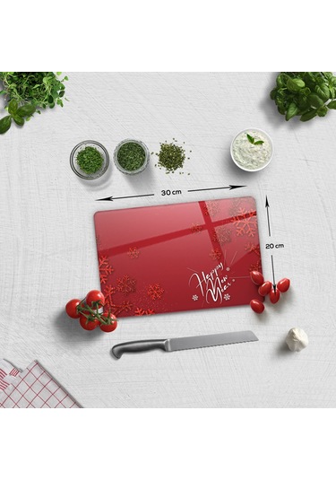 Decorita Cam Kesme Tahtası|Happy NewYearKırmızı|20cm x 30cm