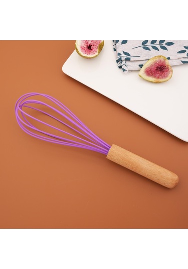 Mor 1 Adet Ahşap Saplı Yumurta Çırpıcı Silikon Mutfak Pişirme Araçları Isıy Dayanıklı Yumurta Karıştırıcı Yumurta Çırpıcı 56654271 Mor