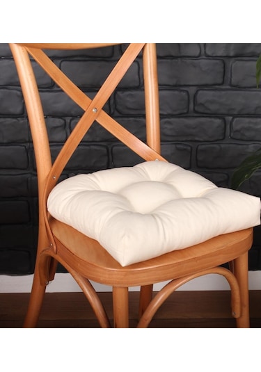 Altınpamuk Altınpamuk Lüx Pofidik Krem Sandalye Minderi Özel Dikişli Bağcıkl