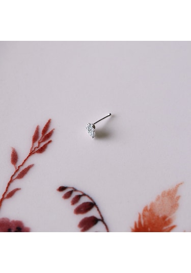 Heppii 925 Ayar Gümüş Taşlı Kalp Model Hızma Burun Piercing Gümüş