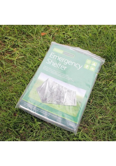 Dofolink Acil Kaza Çadırı - Dışarıda, Ormanda, Deprem Anında Kullanıma Uygun - Isı Saklama Özelliği - Gümüş Renkli Pet Alüminyum Folyo Malzeme Gümüş