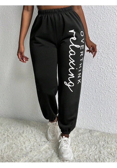 Slayr Letter Graphic Elastic Waist 4 Mevsim Eşofman Siyah
