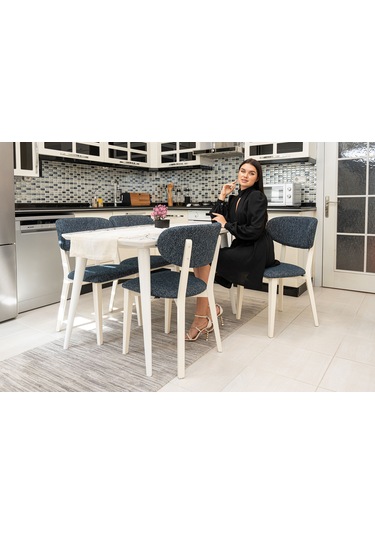 Rapsodi Beyaz Ahşap 6'lı Mutfak Salon Yemek Odası Sandalyesi